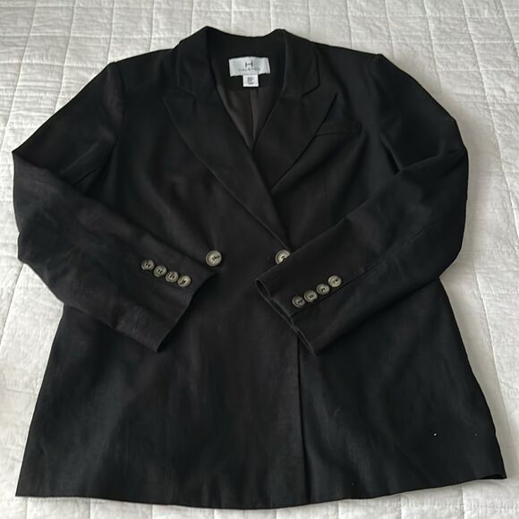 Halston Double-breasted Black Linen Blend Blazer Size M - Picture 10 of 15